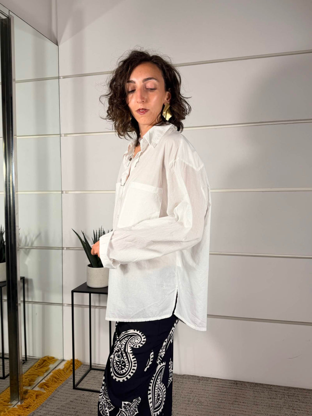 camicia over con due tasche frontali bianco sale in cotone CFW-Q408BIANCO SALE HAVE ONE