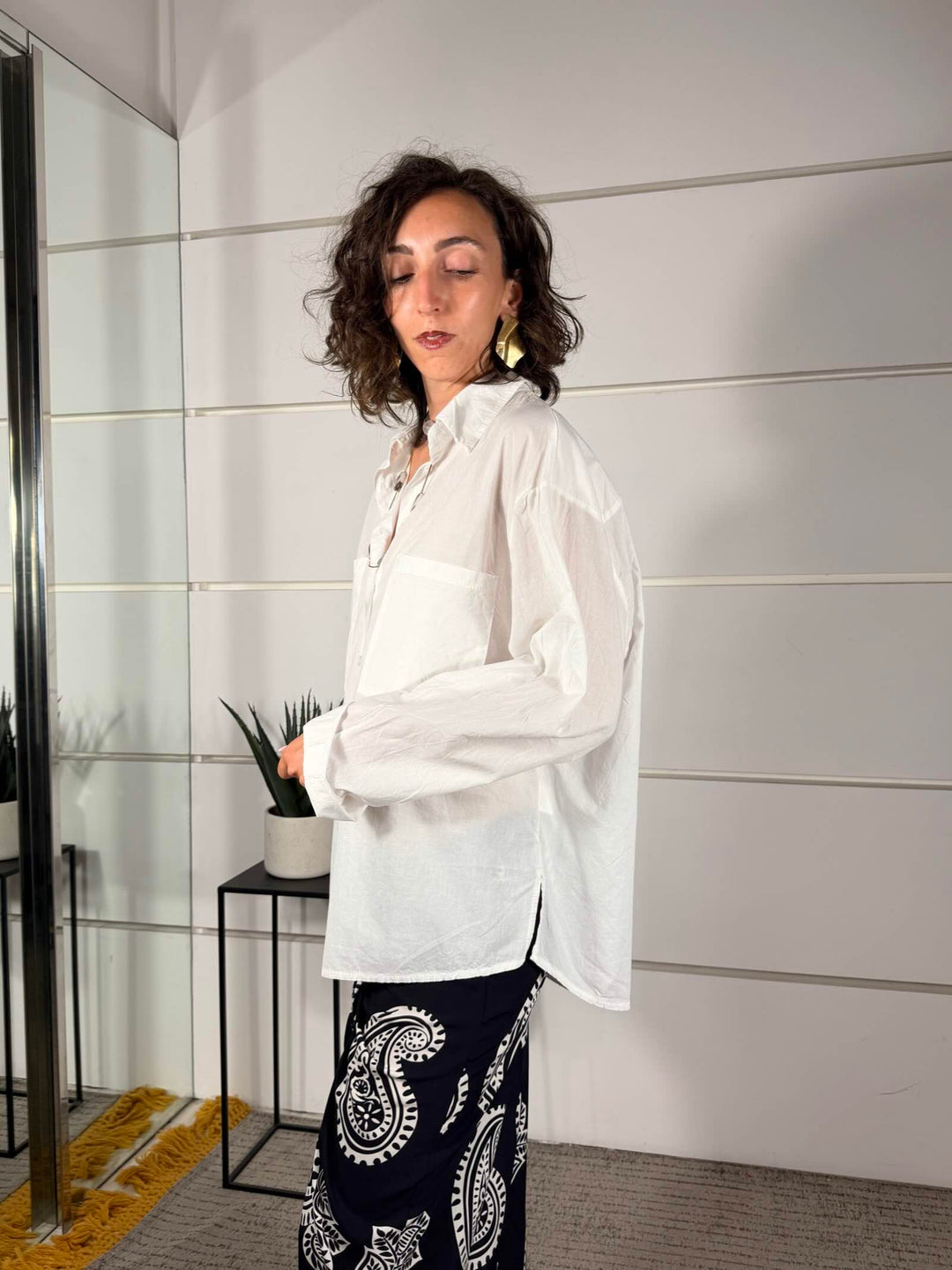 camicia over con due tasche frontali bianco sale in cotone CFW-Q408BIANCO SALE HAVE ONE
