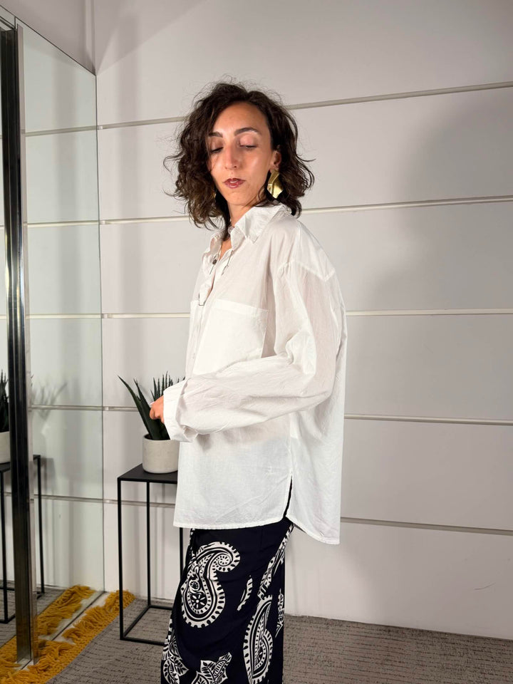 camicia over con due tasche frontali bianco sale in cotone CFW-Q408BIANCO SALE HAVE ONE