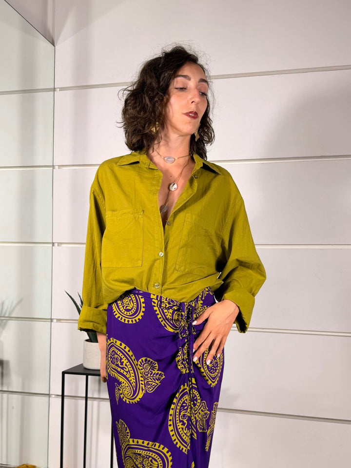 camicia over con due tasche frontali olio in cotone CFW-Q408OIL HAVE ONE