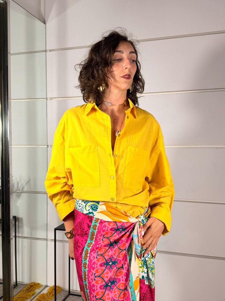 camicia over con due tasche frontali gialla cotone CFW-Q408YELLOW HAVE ONE