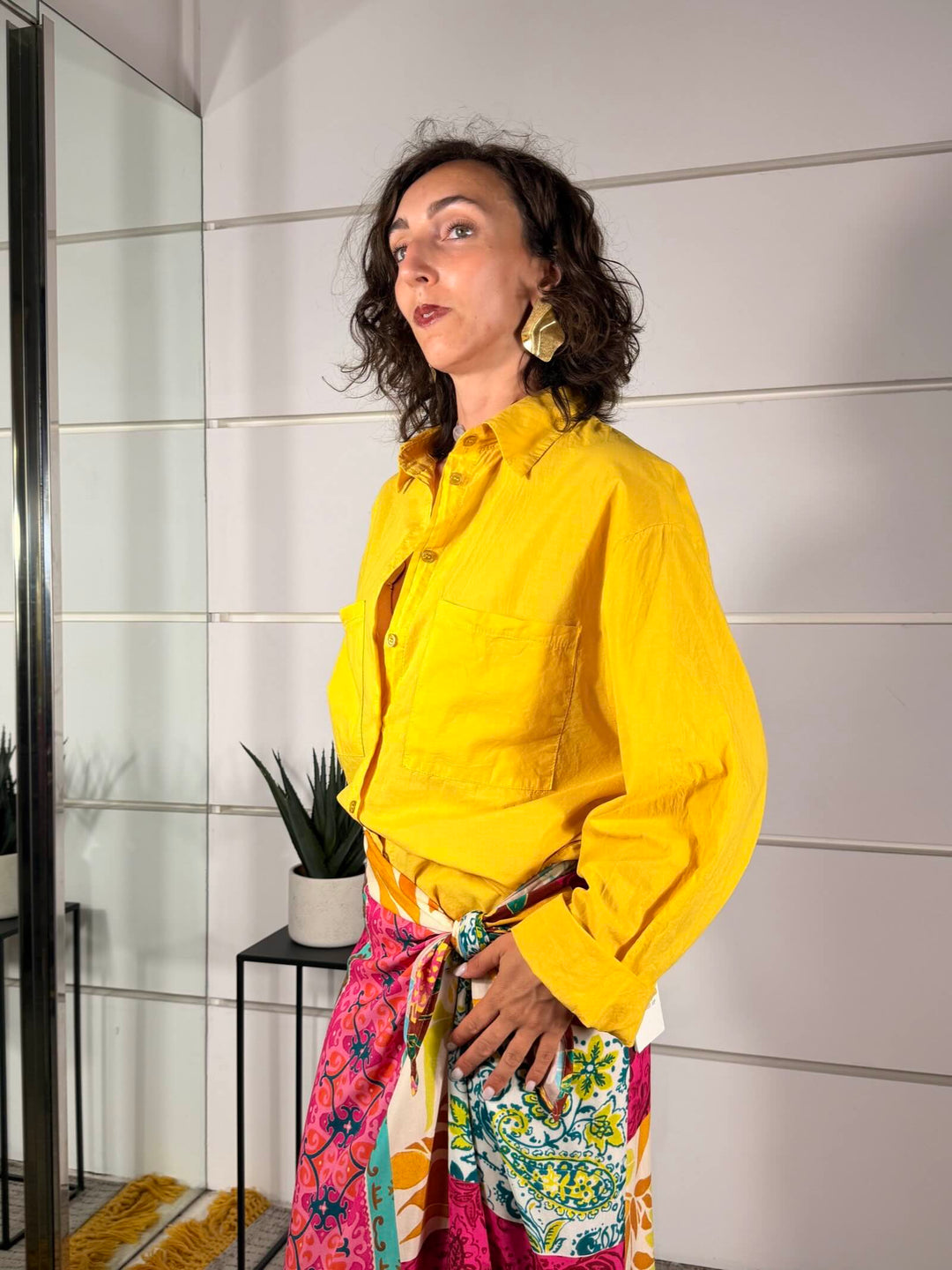 camicia over con due tasche frontali gialla cotone CFW-Q408YELLOW HAVE ONE