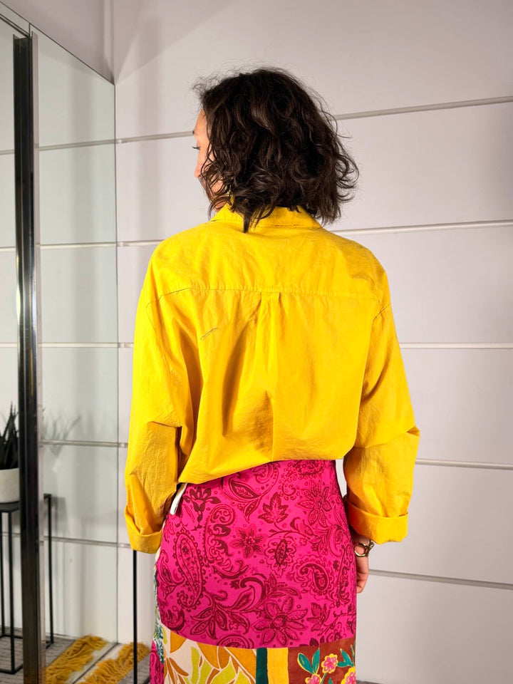 camicia over con due tasche frontali gialla cotone CFW-Q408YELLOW HAVE ONE
