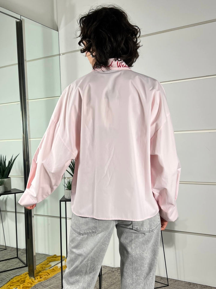 camicia rosa con scritta ricamata rossa CVS-Q155ROSA/ROSSO HAVE ONE