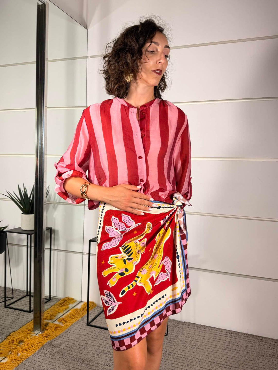 camicia in mussola a righe rossa e fucsia CVS-Q398RIGA ROSSA/FUXIA HAVE ONE