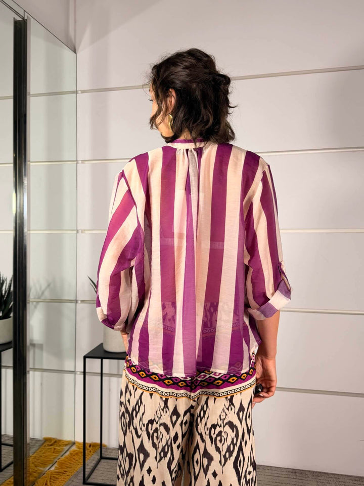 camicia a righe burro e viola in mussola  CVS-Q422RIGA BURRO/VIOLA HAVE ONE