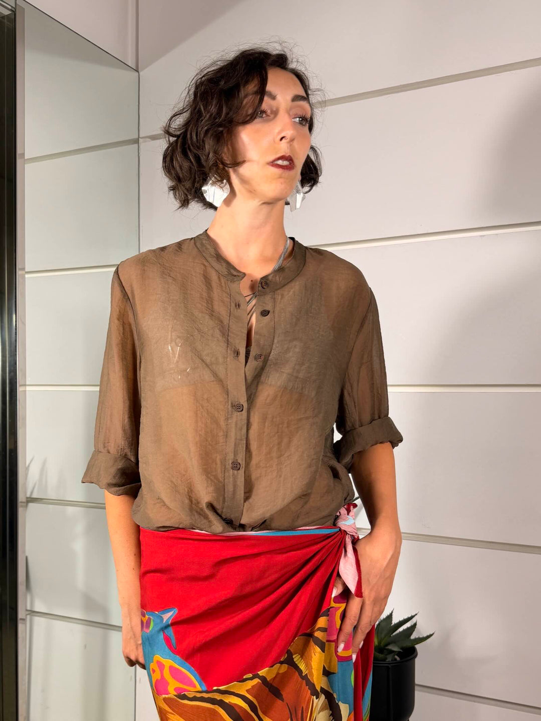 camicia gianduia in voile<BR/> 