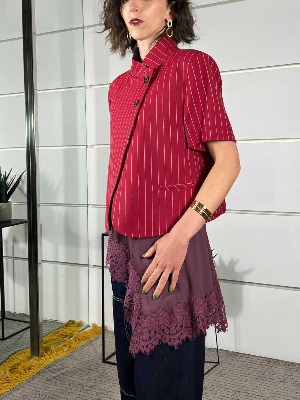 giacca gessata coreana, manica corta rossa JMN-Q115ROSSO HAVE ONE
