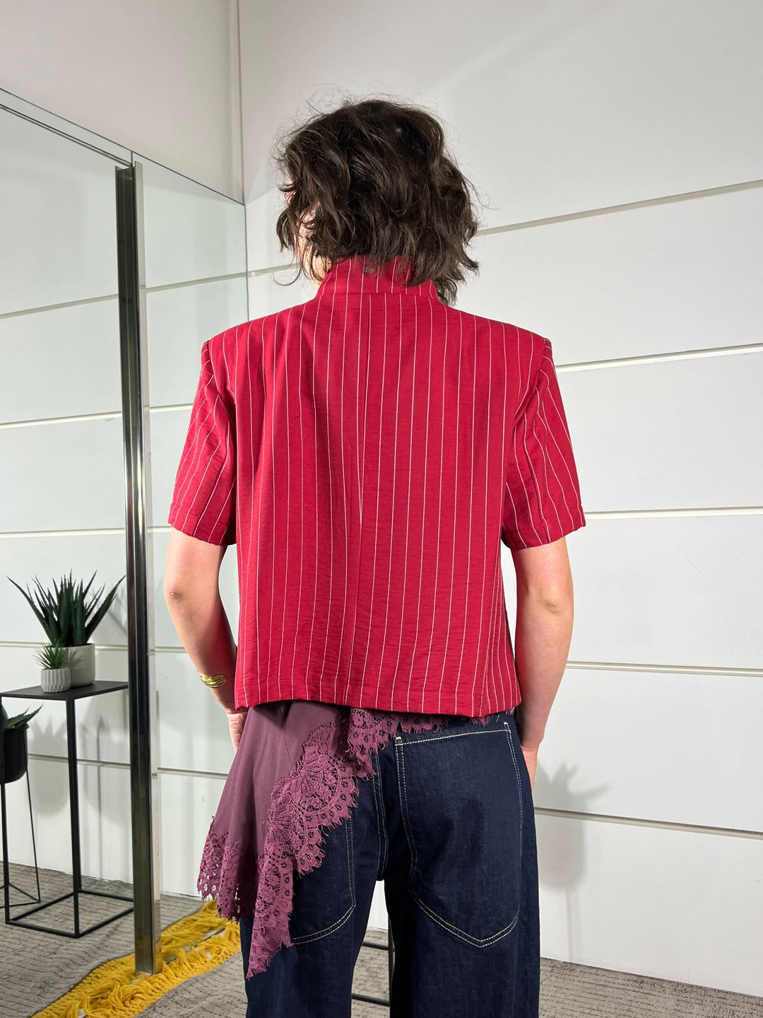 giacca gessata coreana, manica corta rossa JMN-Q115ROSSO HAVE ONE
