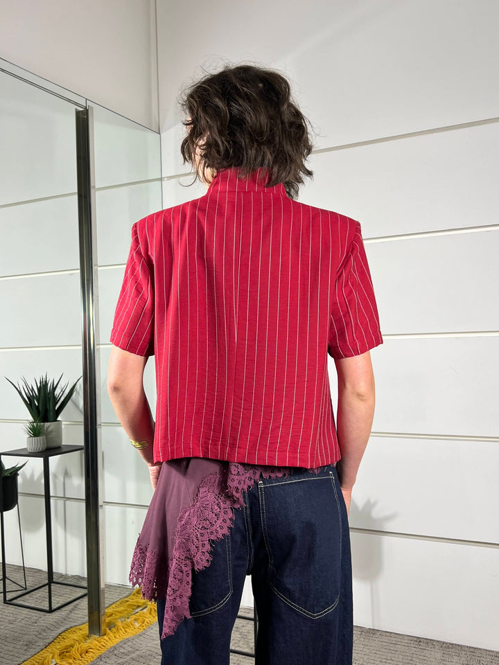 giacca gessata coreana, manica corta rossa JMN-Q115ROSSO HAVE ONE