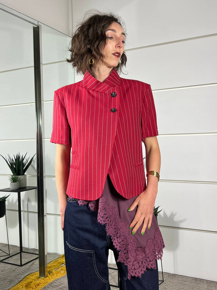 giacca gessata coreana, manica corta rossa JMN-Q115ROSSO HAVE ONE
