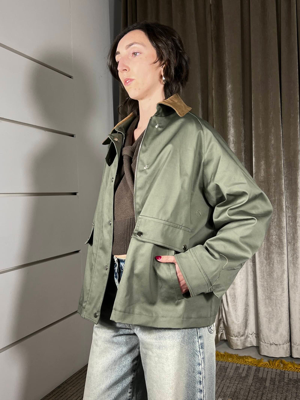 giacca imilitare con colletto e polsini in velluto JNO-Q051MILITARE HAVE ONE