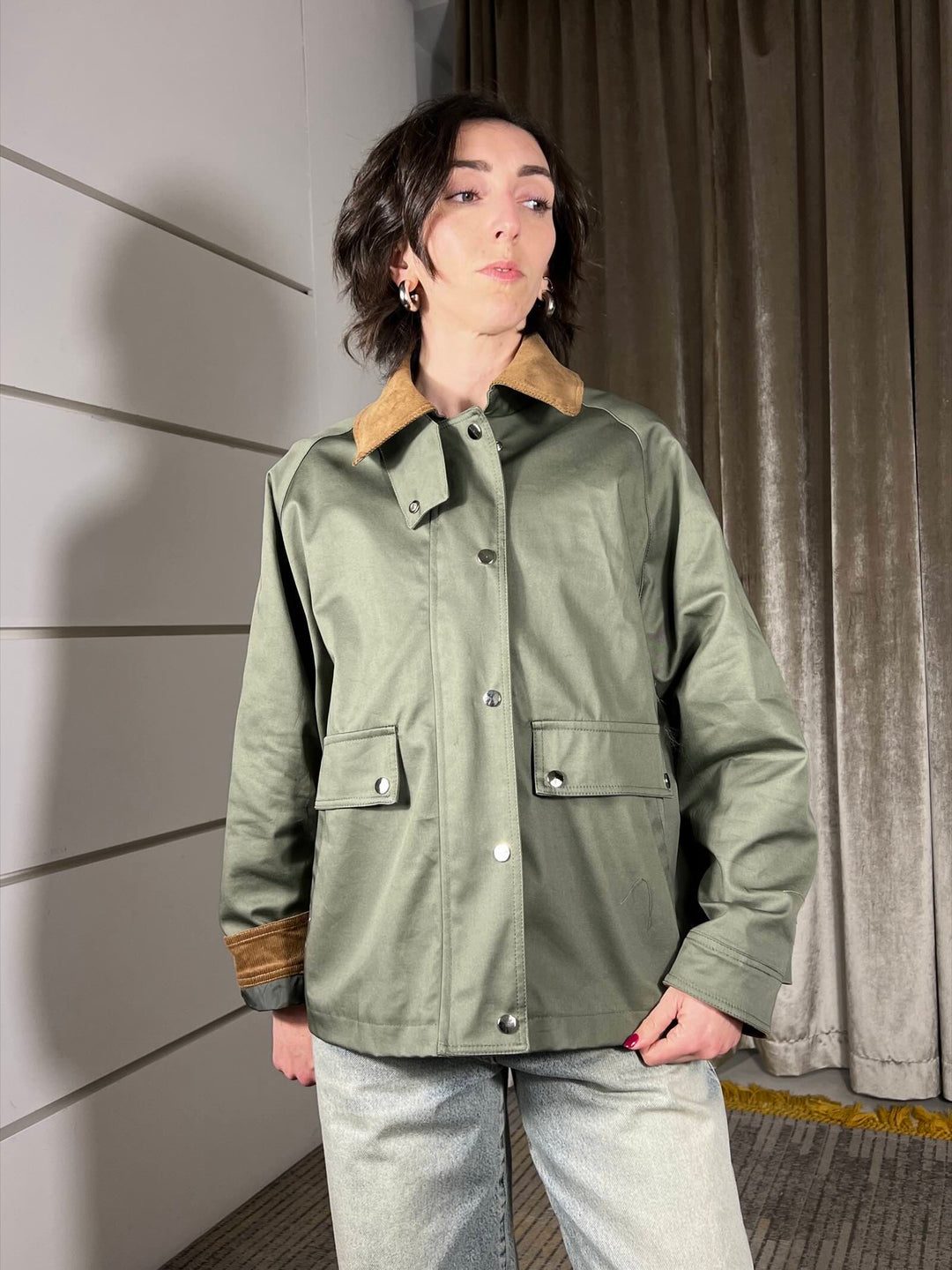 giacca imilitare con colletto e polsini in velluto JNO-Q051MILITARE HAVE ONE
