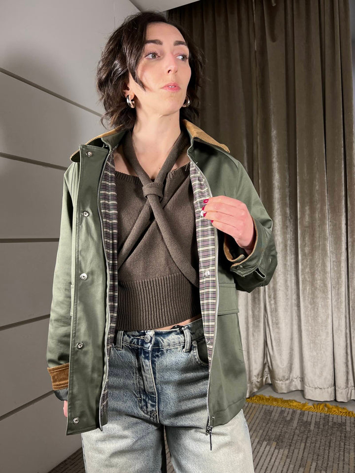 giacca imilitare con colletto e polsini in velluto JNO-Q051MILITARE HAVE ONE