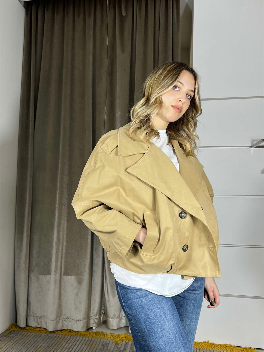 trench corto beige KVS-Q018BEIGE HAVE ONE