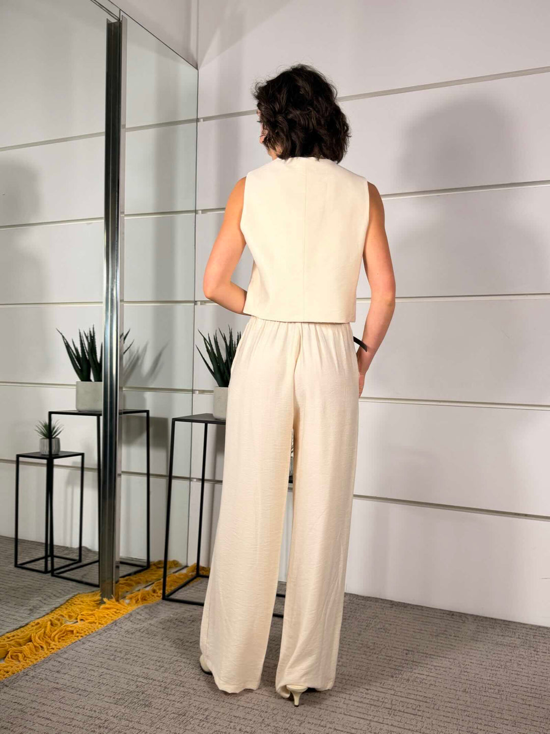 pantalone beige a palazzo in viscosa 