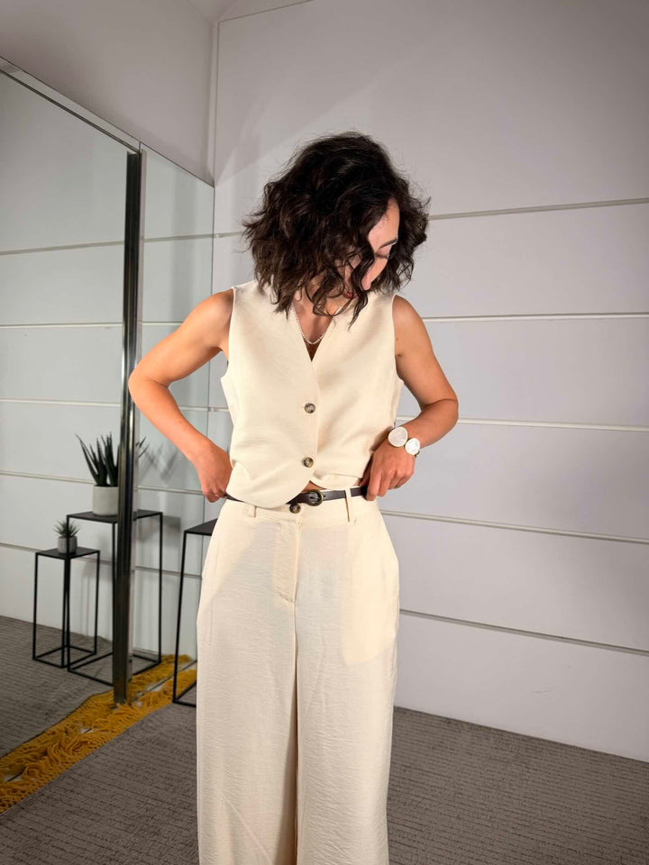 pantalone beige a palazzo in viscosa 