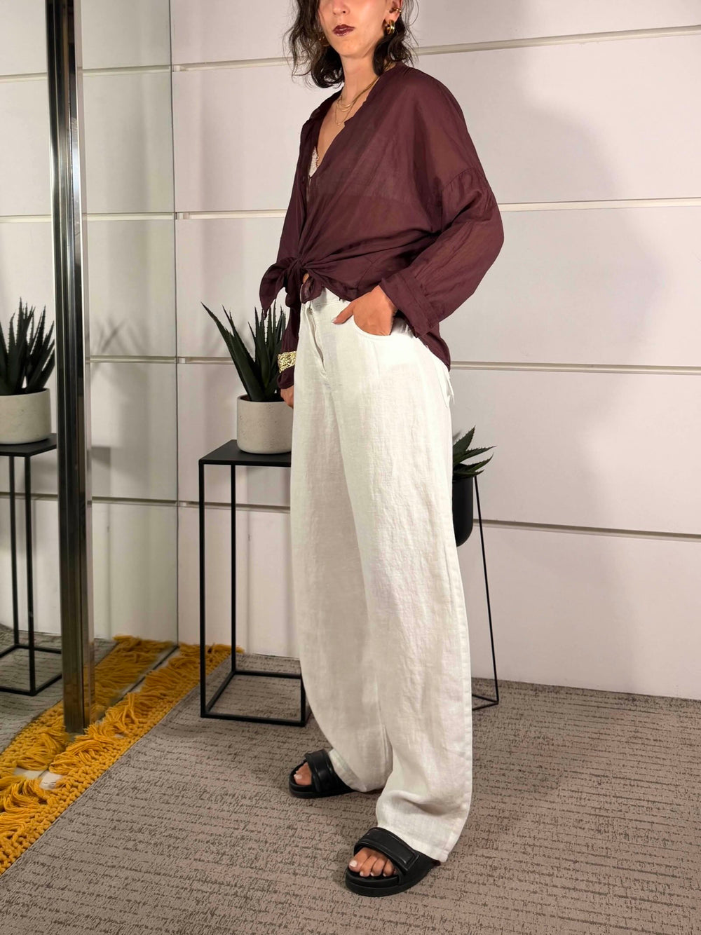 pantalone bella in lino bianco PLS-Q222BIANCO HAVE ONE
