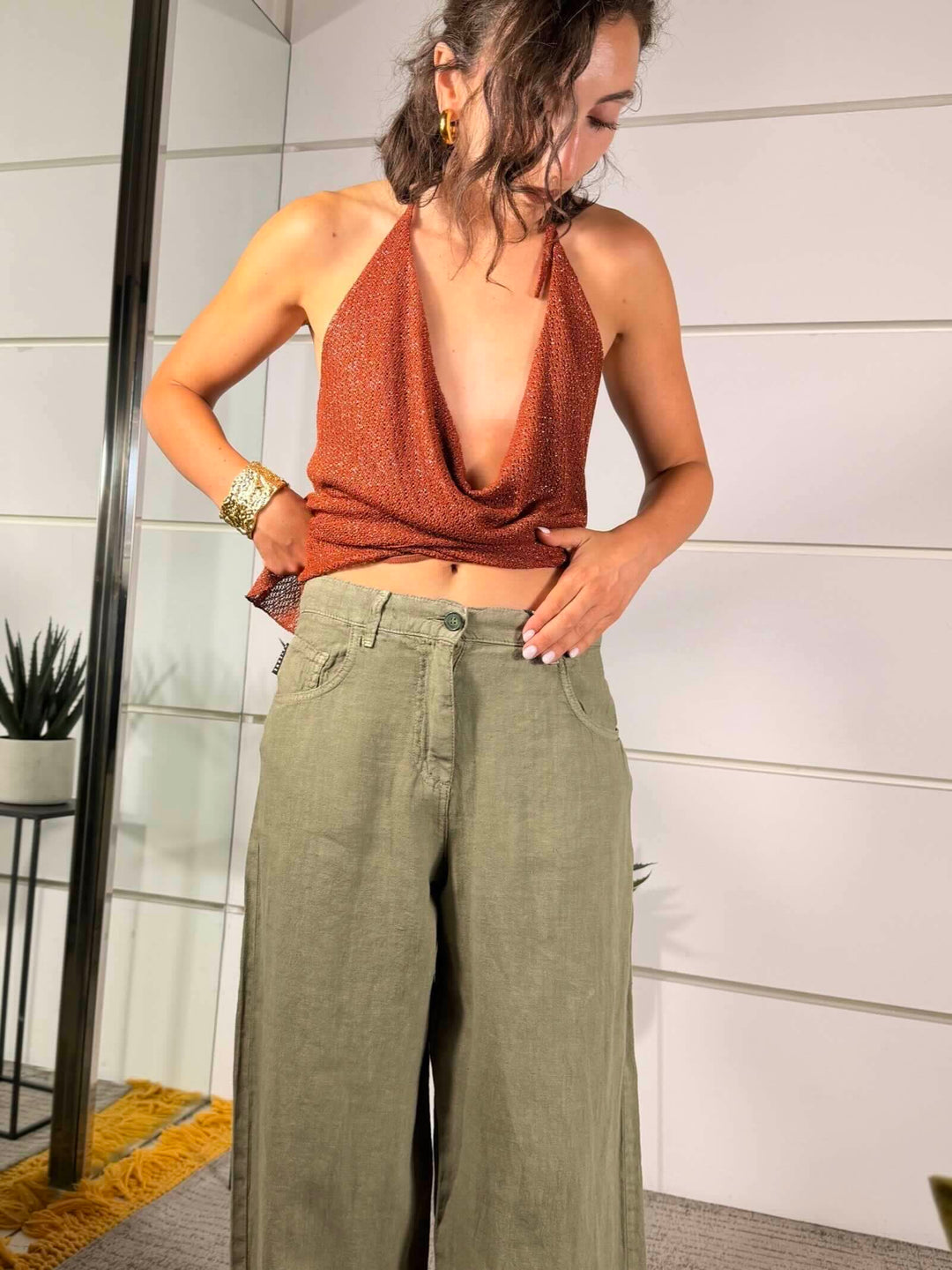 pantalone bella in lino militare PLS-Q222MILITARE HAVE ONE