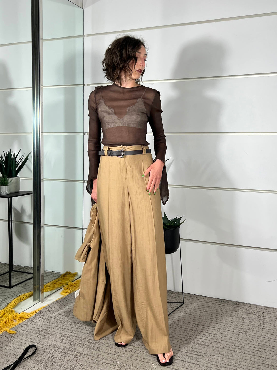 pantalone a palazzo con elastico nel retro e cintura deserto in viscosa PVI-Q289DESERTO HAVE ONE