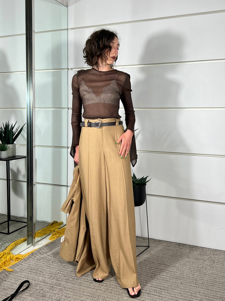 pantalone a palazzo con elastico nel retro e cintura deserto in viscosa PVI-Q289DESERTO HAVE ONE