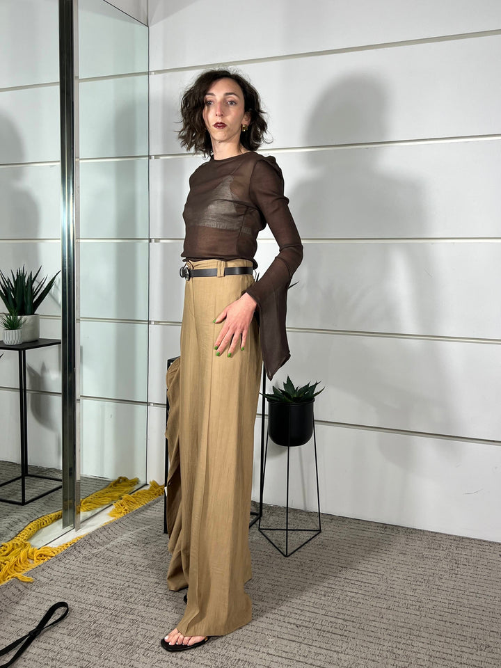 pantalone a palazzo con elastico nel retro e cintura deserto in viscosa PVI-Q289DESERTO HAVE ONE