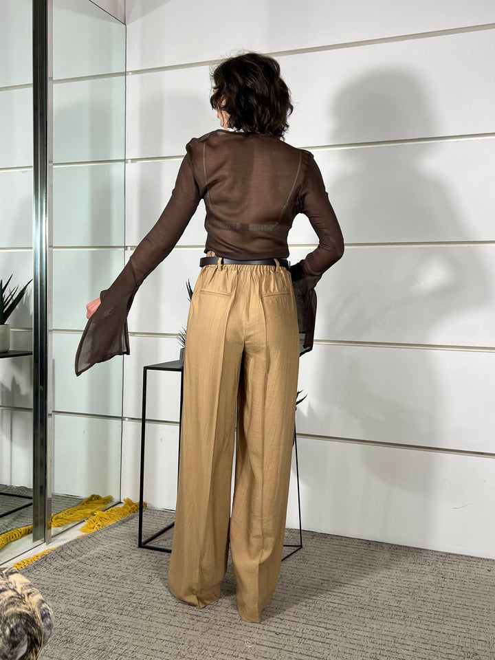 pantalone a palazzo con elastico nel retro e cintura deserto in viscosa PVI-Q289DESERTO HAVE ONE
