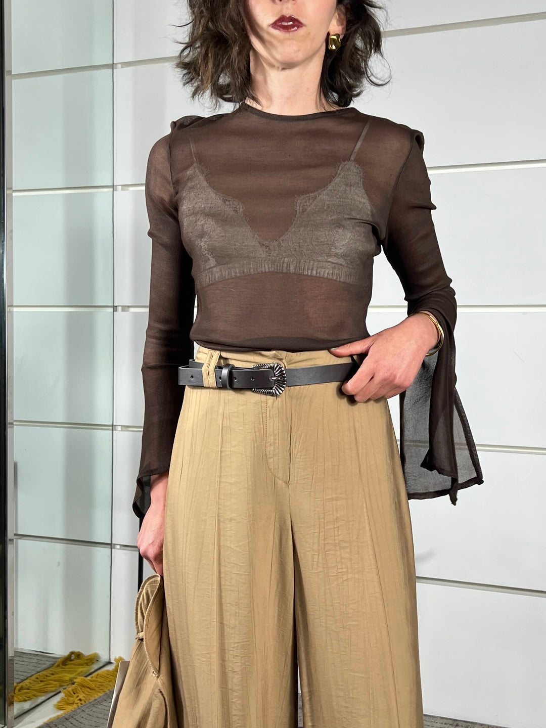 pantalone a palazzo con elastico nel retro e cintura deserto in viscosa PVI-Q289DESERTO HAVE ONE