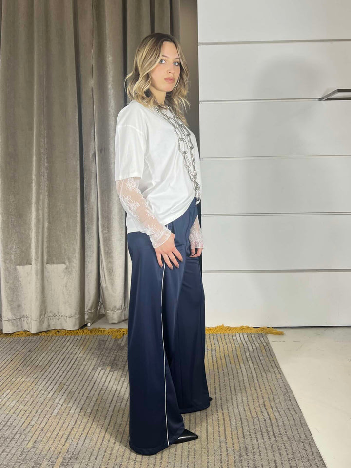pantalone blu  a palazzo con banda PVS-Q166BLU HAVE ONE