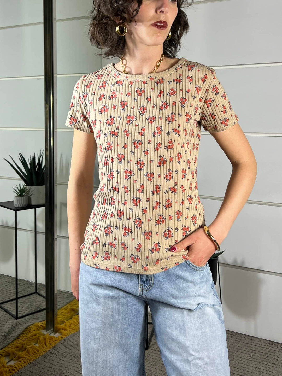 t-shirt a coste con fiori safari TJS-Q079SAFARI HAVE ONE