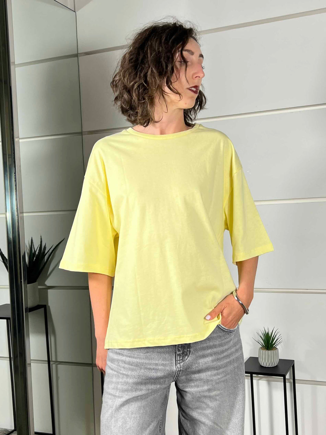 t-shirt gialla over scritta shopping is my cardio LD5454GIALLO LUMINA