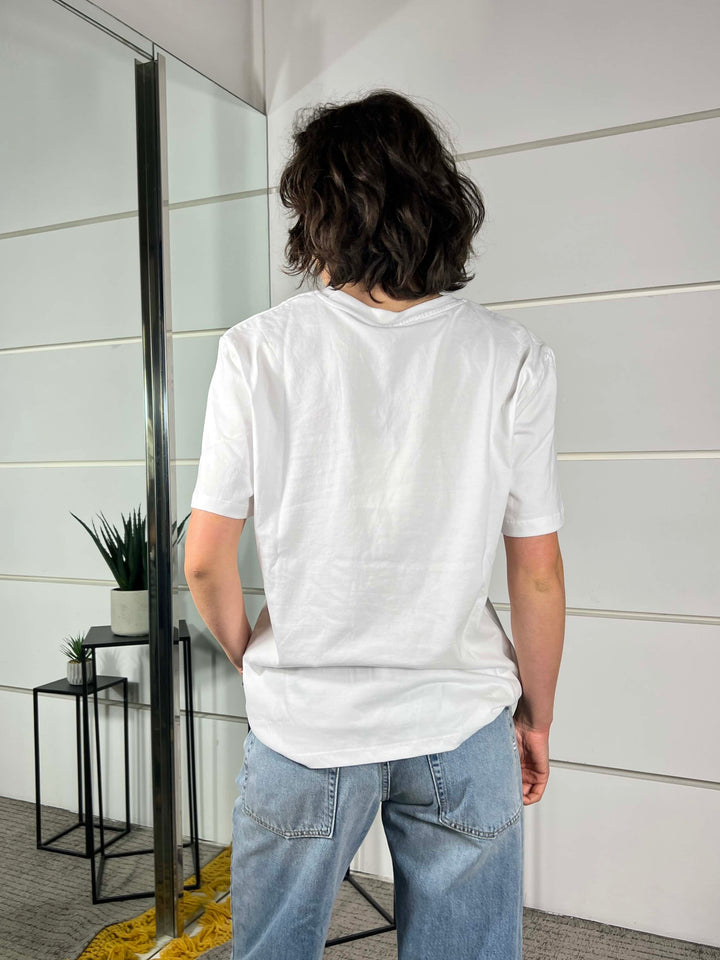 t-shirt scritta le jardin de nos coeur con stampa fiori 