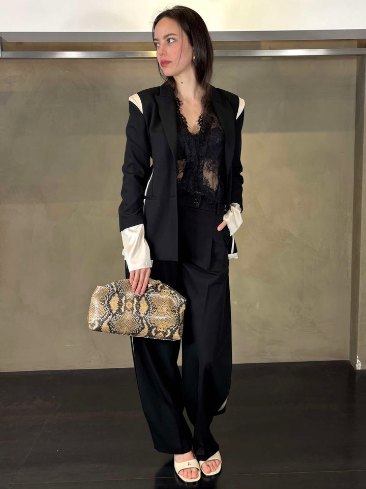 pantalone barrel nero con inserti in raso avorio 8P0793A498FG53 PATRIZIA PEPE PREVIEW