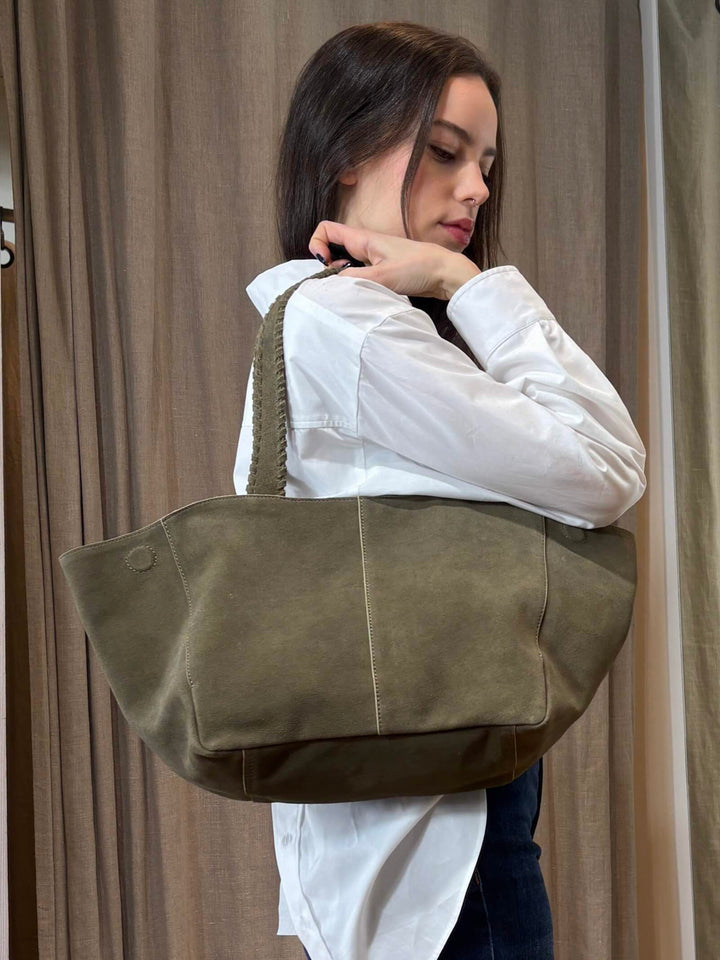 tote bag in pelle scamosciata verde kaki GELADA001 PENNY BLACK
