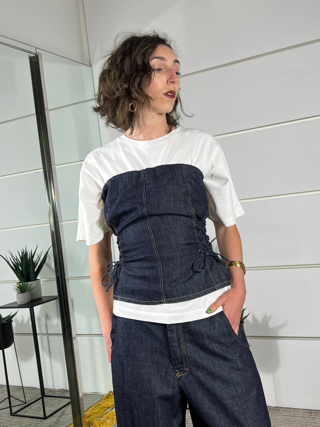 top a fascia in denim scuro a corsetto D02E1084DENIM PHILIA LOFT