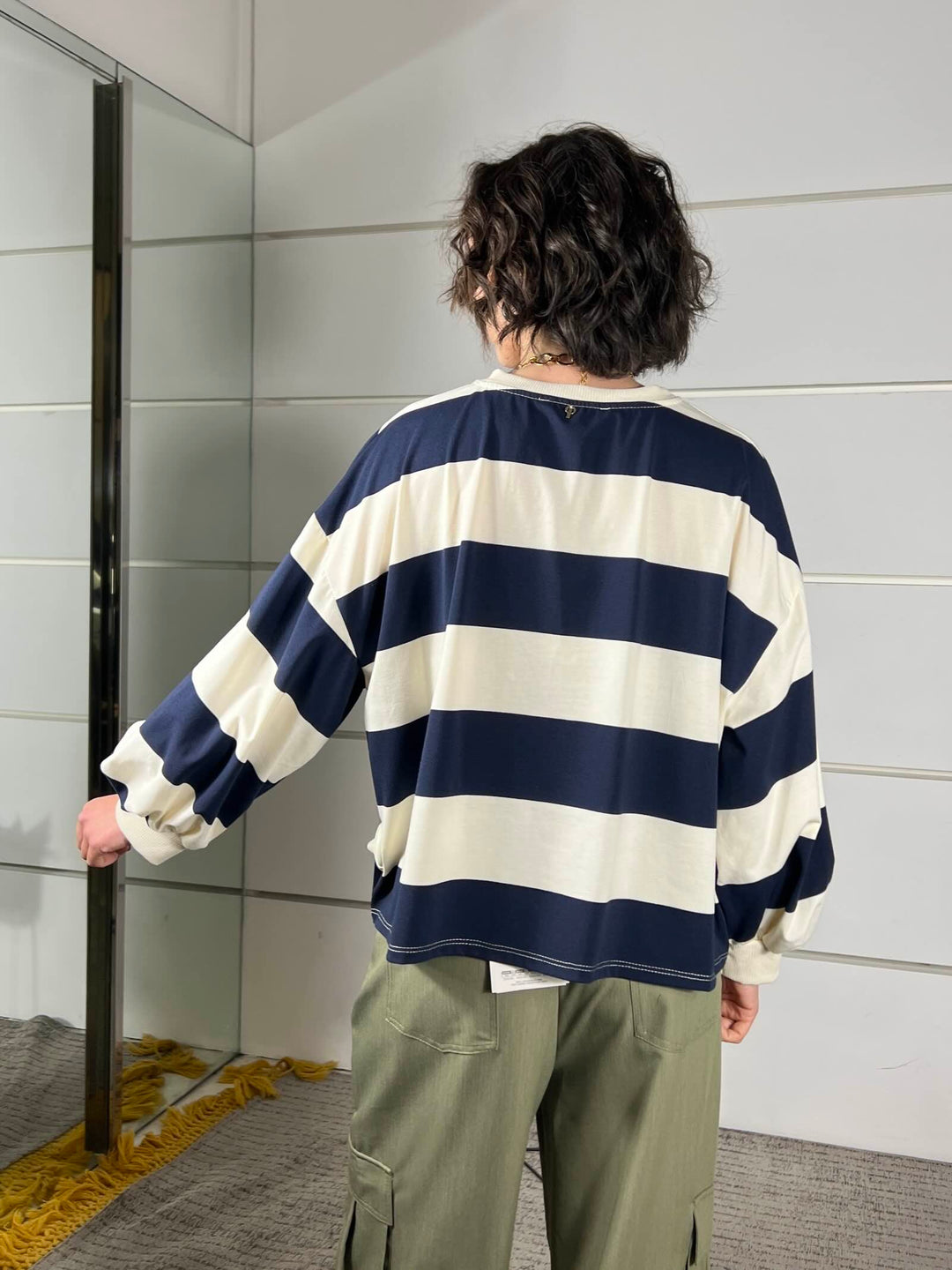 maglia a righe panna blu con manica a baloon D02N0366PANNA/BLU PHILIA LOFT