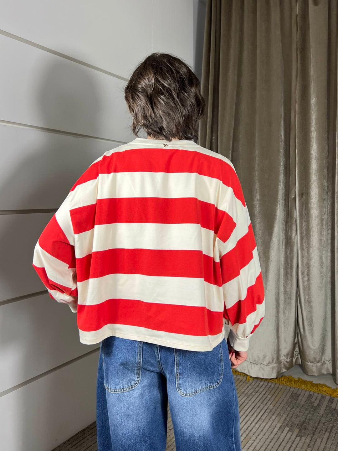 maglia a righe panna/rosso con manica a baloon D02N0366PANNA/ROSSO PHILIA LOFT