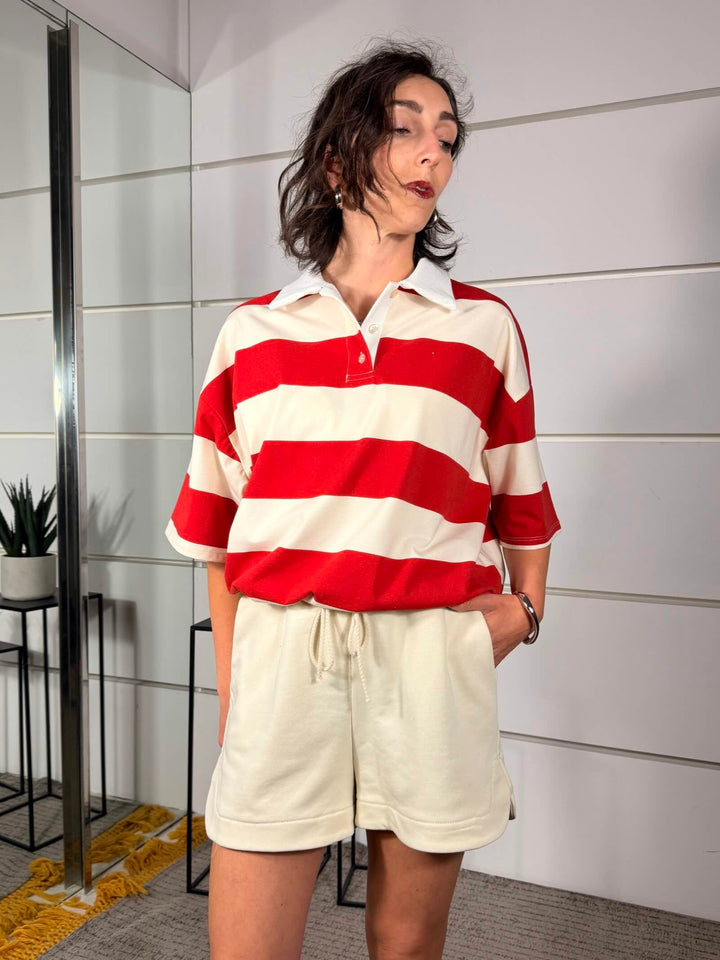 compelto polo a righe burro e rosso e short burro V02F0881BURRO/ROSSO PHILIA LOFT