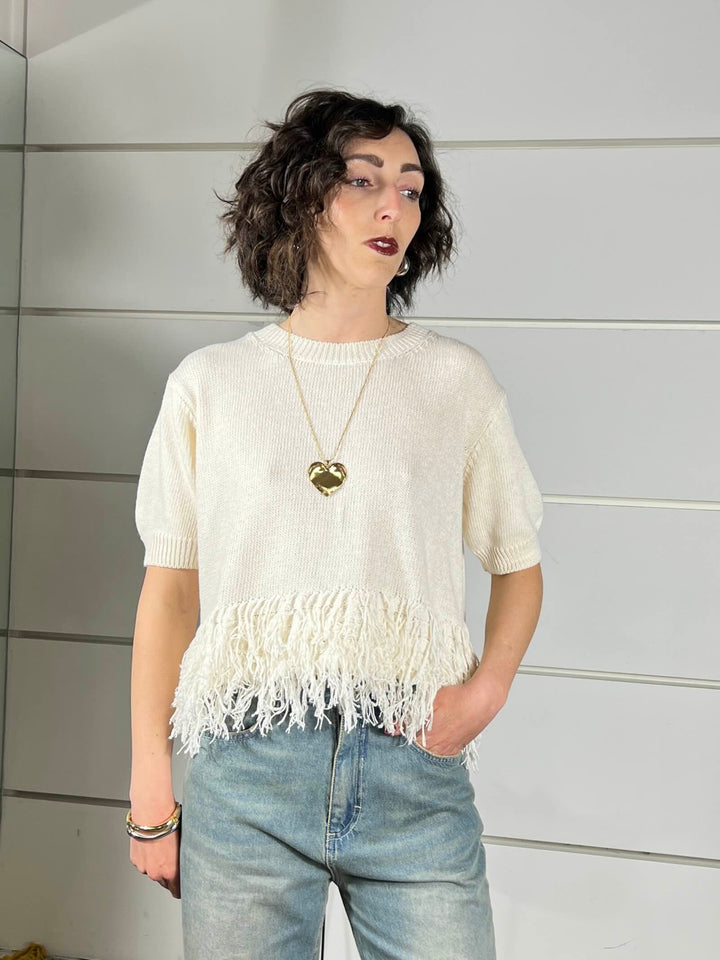 maglia girocollo con frange nel fondo calce V02V0022CALCE PHILIA LOFT