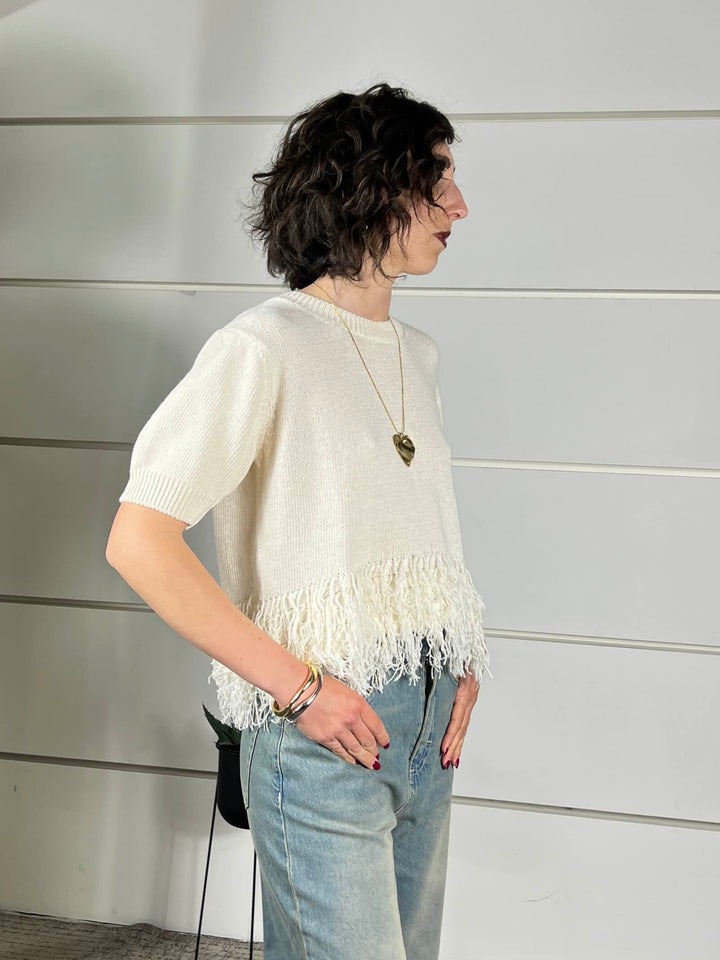 maglia girocollo con frange nel fondo calce V02V0022CALCE PHILIA LOFT