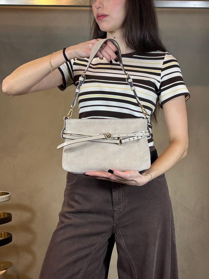 borsa beige in suede con cinturini BELT BAG MINI SUEDEC50Q PINKO