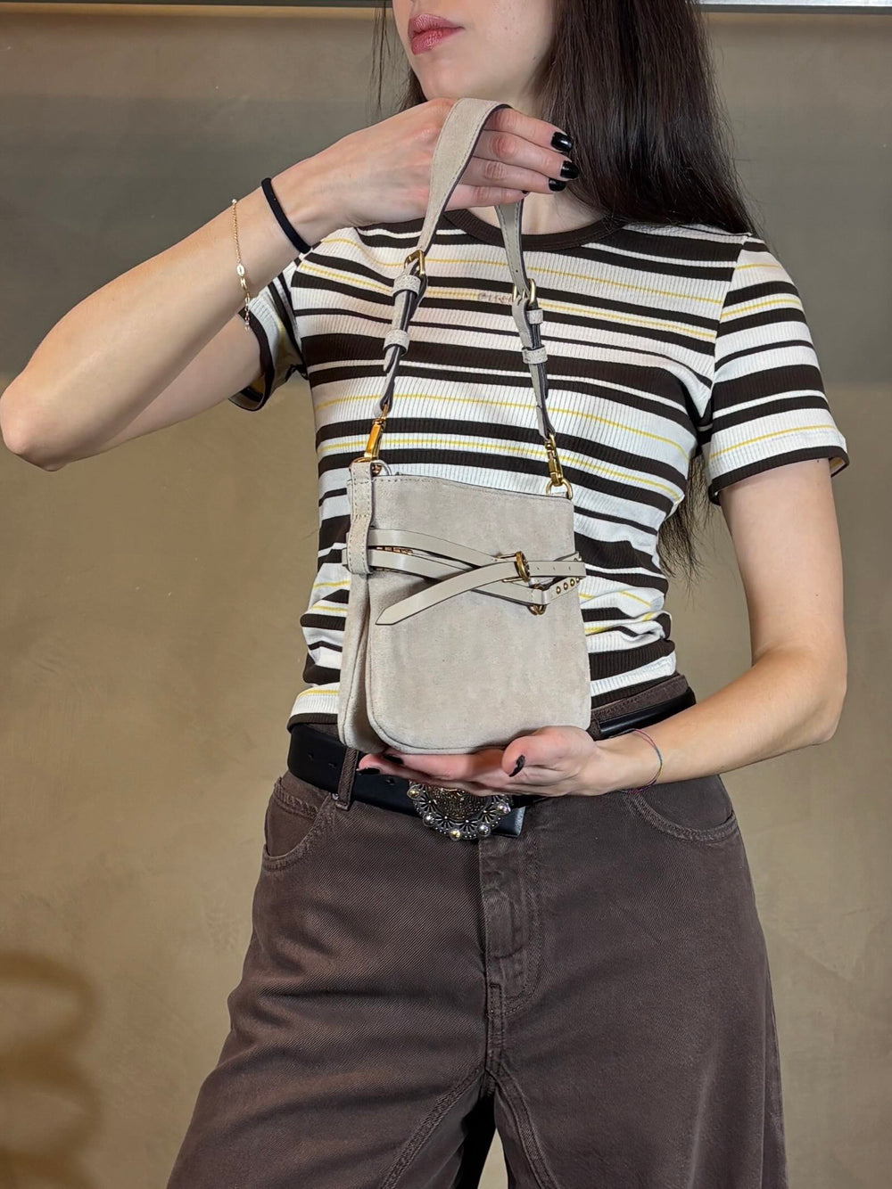 borsa beige in suede con cinturini BELT BAG MINI SUEDEC50Q PINKO