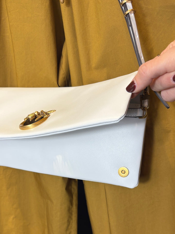 pochette a tracolla bianco seta e oro CLICK SOFT HORIZONTAL CLASSICZ15Q PINKO