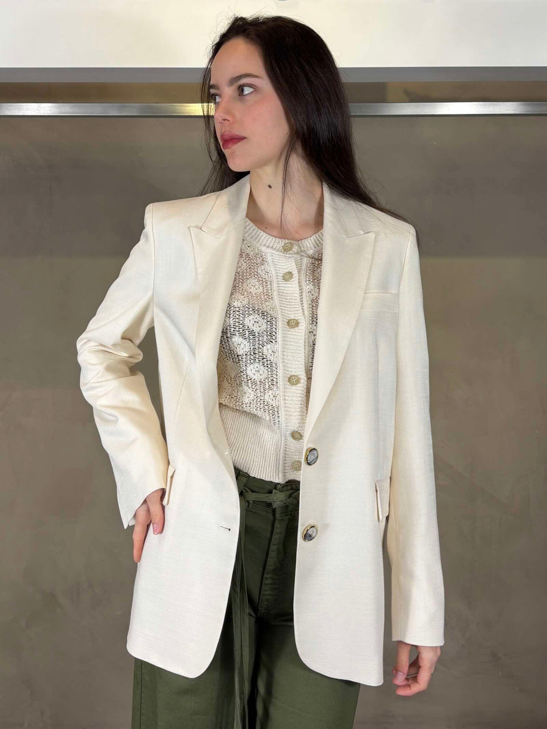 giacca over monopetto avorio FAITHC00 PINKO