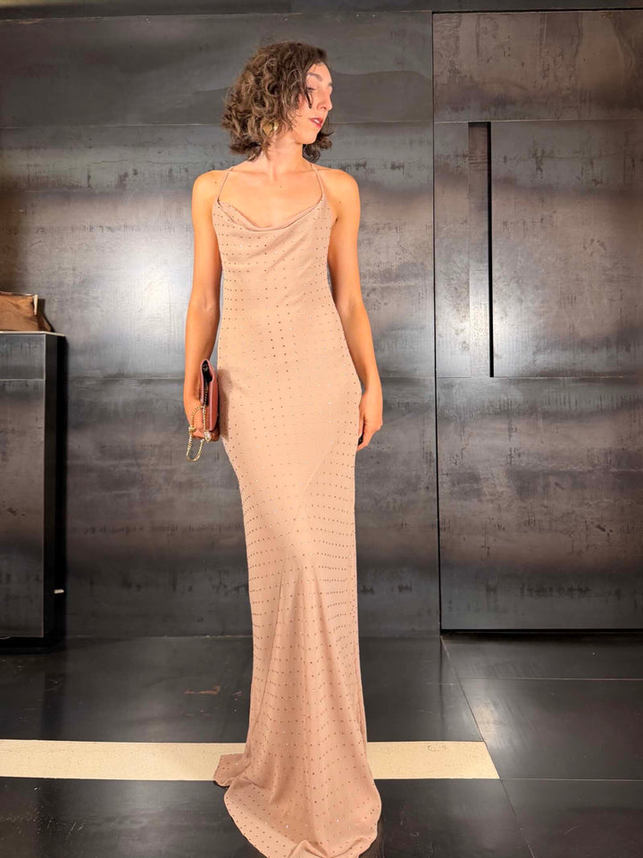 abito lungo rosa sfinge con strass FARROQ24 PINKO