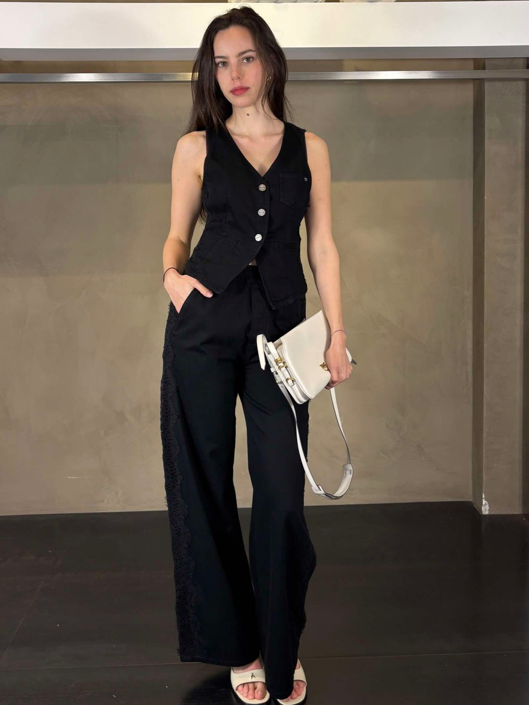 gilet in denim nero con inserti in pizzo GARDENERZ99 PINKO