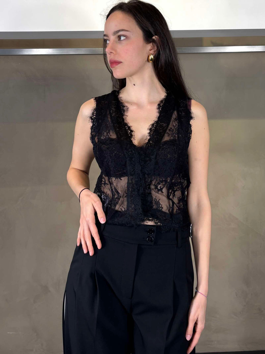gilet in pizzo nero 