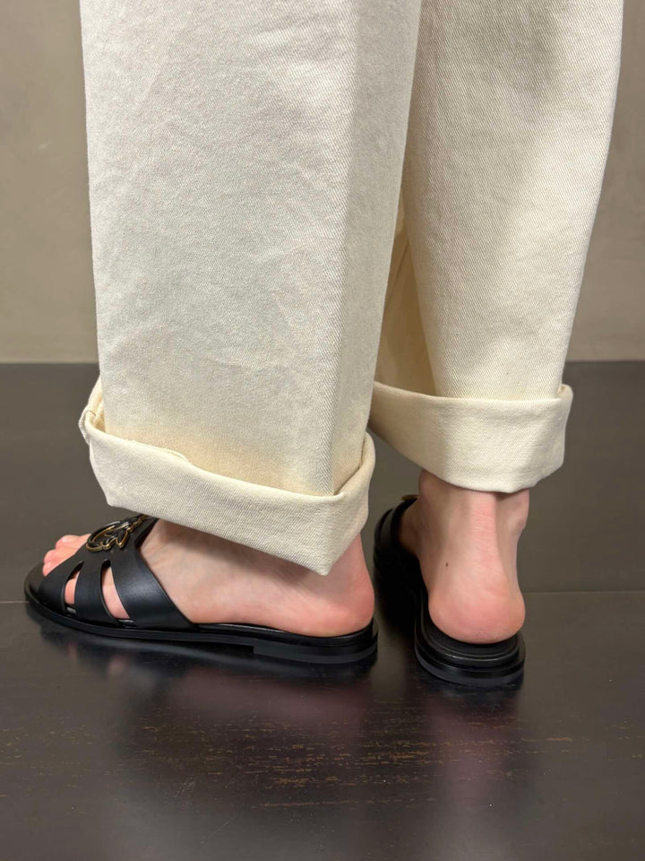 ciabatta in pelle nera con logo oro MILLY 04Z99 PINKO