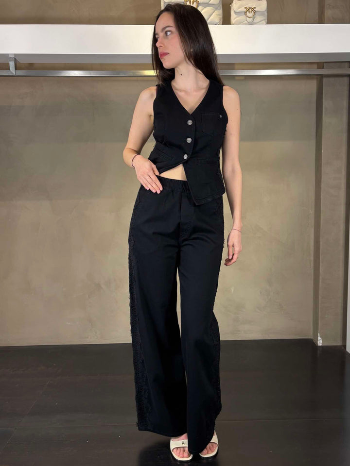 Pantalone denim nero con bande in pizzo PALCOZ99 PINKO