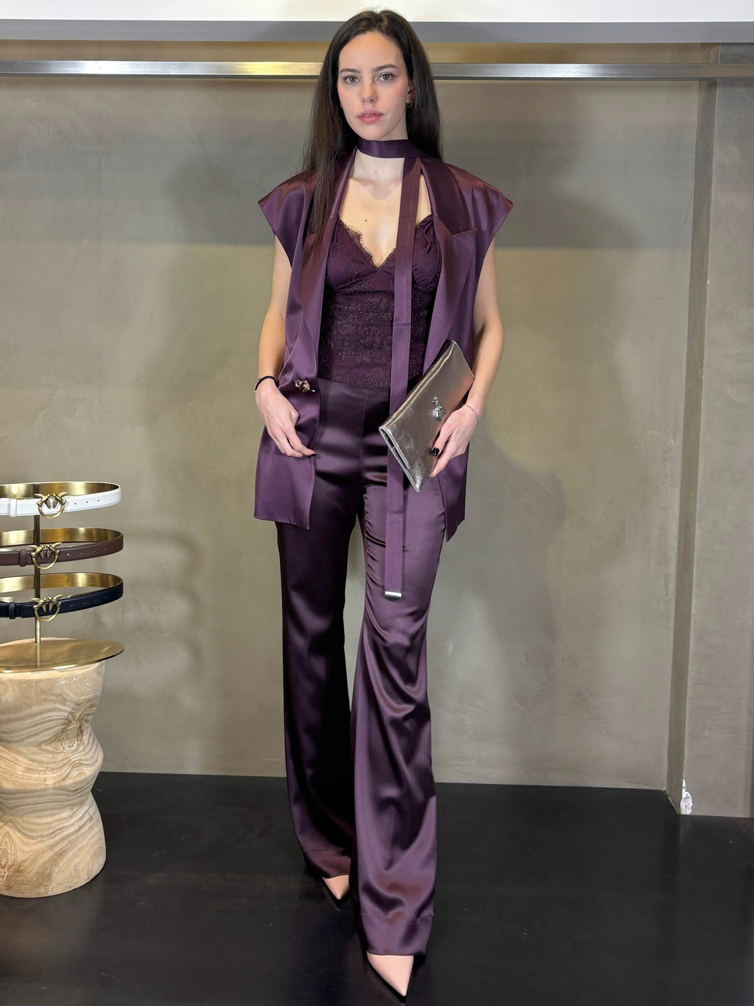 pantalone satin bordeaux vino PINOLOR57 PINKO